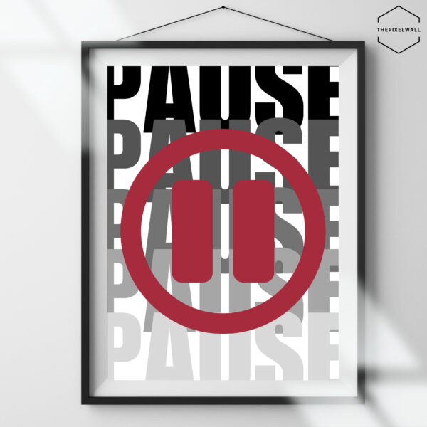 The art contains the word PAUSE in large, centered text.