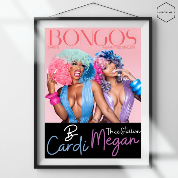 Cardi B and Megan Thee Stallion on the art poster for the song Bongos.