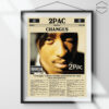 2Pac in a vintage news paper for the album greatest hits, Tupac face on the song changes.