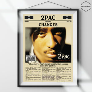 2Pac in a vintage news paper for the album greatest hits, Tupac face on the song changes.