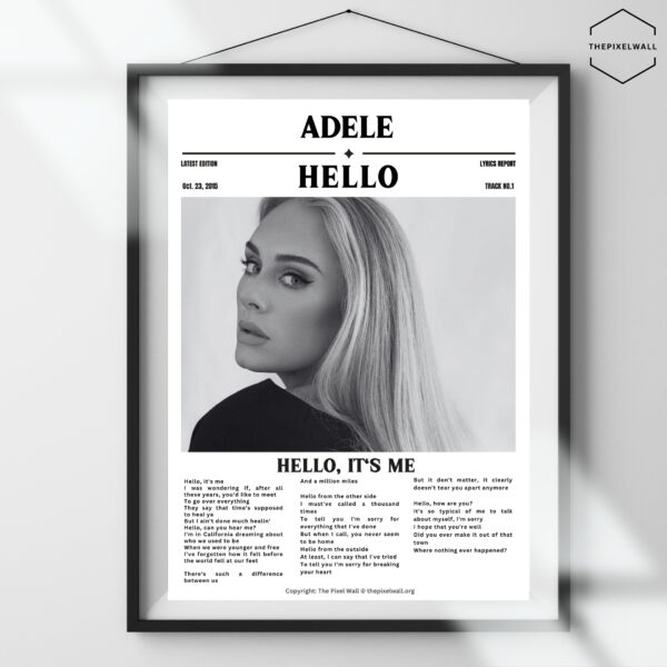 Are you an avid Adele fan? If so, you'll want to get your hands on this incredible new art poster featuring the lyrics to her iconic song "Hello." Designed in the style of a vintage newspaper, this poster is a unique and eye-catching piece that will add a touch of elegance to any room.