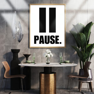 The art contains the word "PAUSE" in large, centered text.