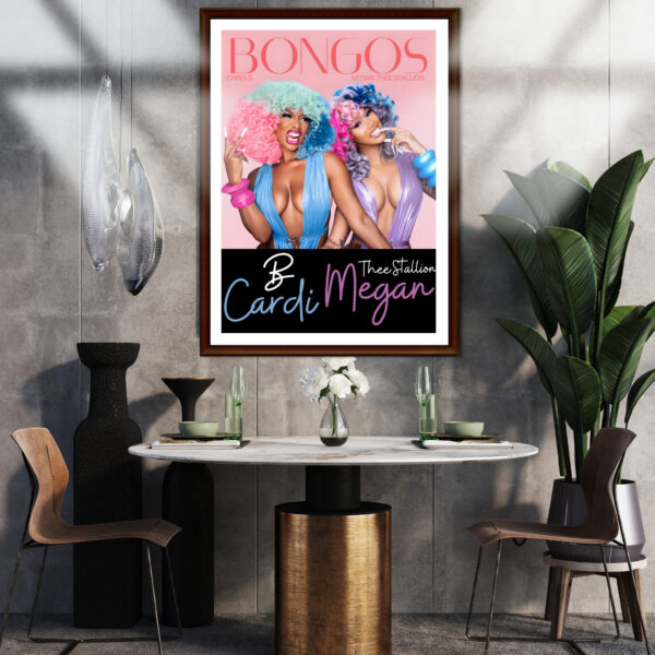 Cardi B and Megan Thee Stallion on the art poster for the song Bongos.