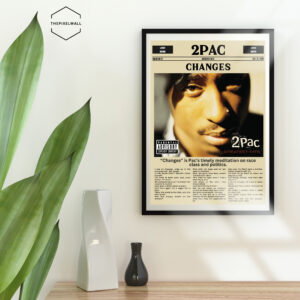 2Pac in a vintage news paper for the album greatest hits, Tupac face on the song changes.