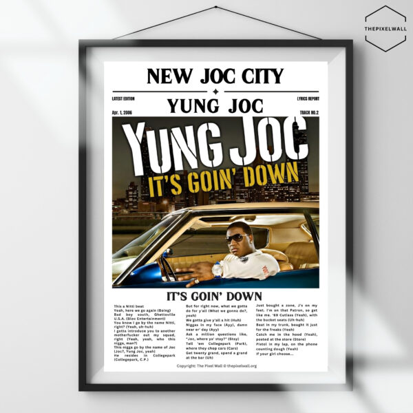 Are you ready to add a piece of iconic Atlanta rap history to your home? Check out my latest digital art featuring the legendary Yung Joc! This vibrant piece captures the essence of his lyrics and style. It's the perfect conversation starter and a must-have for any true fan.