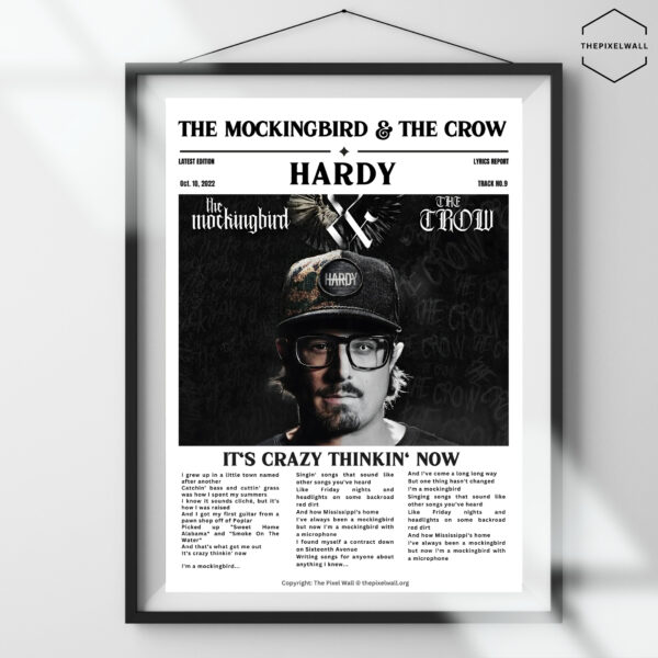 Capture the raw emotion and gritty storytelling of HARDY's iconic song with this stunning digital artwork. Inspired by the haunting melodies and powerful lyrics of "The Mockingbird & The Crow," this piece is a must-have for any HARDY fan.