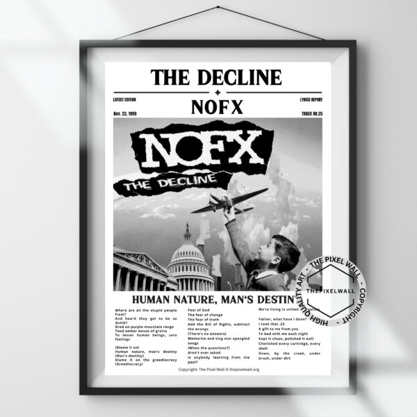 Check out my latest vintage newspaper art piece inspired by NOFX's 'The Decline'! This print captures the raw energy and nostalgia of the punk rock scene. Perfect for any NOFX fan or lover of vintage art.