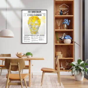 Step back in time with this nostalgic digital art piece inspired by Ed Sheeran's heartfelt ballad, "Eyes Closed". Designed to look like an old newspaper, it's a must-have for any Sheeran fan.