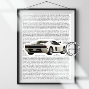 The white Ferrari Testarossa is a symbol of luxury, power, and speed. It is also the subject of the Frank Ocean song "White Ferrari."