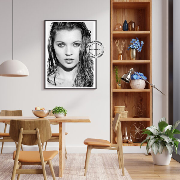 Introducing my latest masterpiece: a stunning vintage-inspired artwork featuring the iconic Kate Moss. This one-of-a-kind piece captures her timeless beauty and rebellious spirit. A must-have for any fan of Kate Moss or contemporary art.