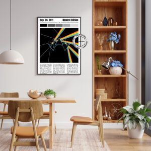 Step back in time with this one-of-a-kind, vintage newspaper art piece inspired by Pink Floyd's iconic song 'Time'. This nostalgic masterpiece captures the essence of the song and the band's timeless sound. Perfect for any Pink Floyd fan or lover of vintage aesthetics.