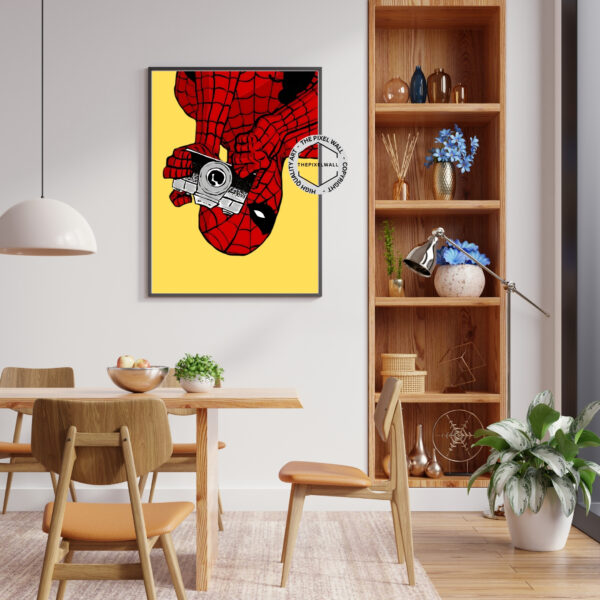 Capture the moment with this unique piece of art featuring Spider Man as a photographer! Perfect for any fan who appreciates the intersection of art and superheroics.