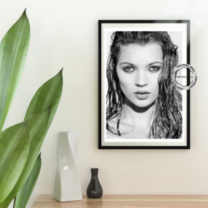 Introducing my latest masterpiece: a stunning vintage-inspired artwork featuring the iconic Kate Moss. This one-of-a-kind piece captures her timeless beauty and rebellious spirit. A must-have for any fan of Kate Moss or contemporary art.